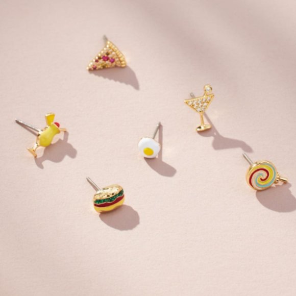 🏷️NWT Anthropologie Icon Post Earrings Set of 6 - Fun & Food - Picture 2 of 5